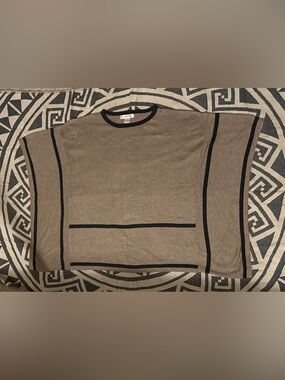 august silk Tan Crewneck Sweater with Navy/Black stripes